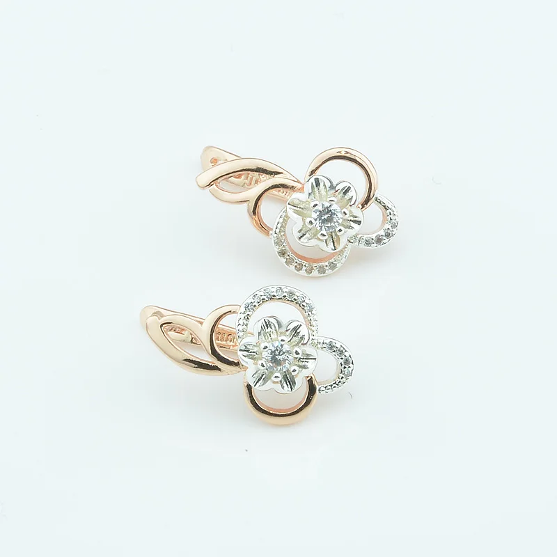 Women 585 Rose Gold Color Plant Shaoed Cubic Zircon White Drop Earrings | Украшения и аксессуары