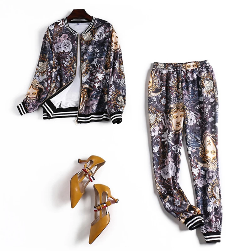 Trytree осенний Женский комплект из двух предметов с принтом Тонкий Повседневный