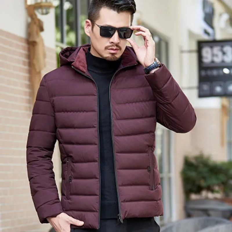 Men Down Jacket Hooded Solid Zipper Casual Coat Man Slim Warm Fashion Male Clothing Tops Exquisite Fabric XL-5XL