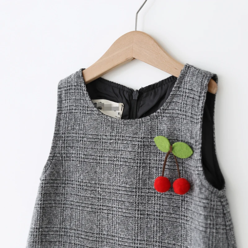 Baby Girls Princess Dress Sleeveless Autumn Winter for Toddler 2-10 Years Children Fashion Clothing Gray Cute Cherry | Детская одежда и