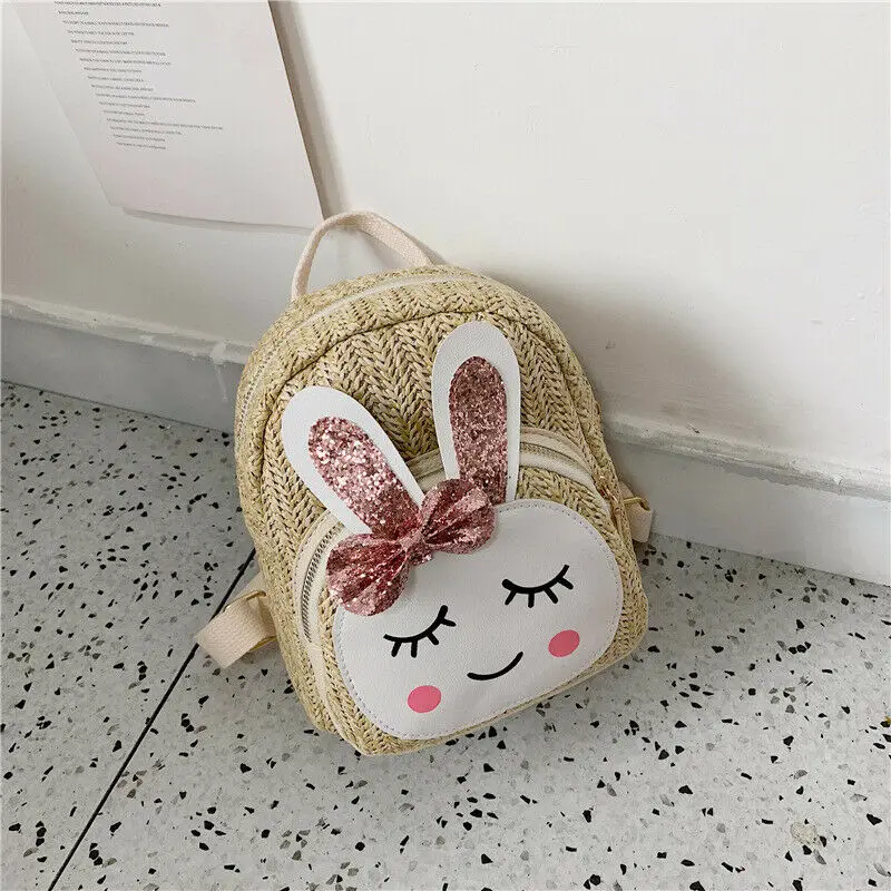 Khaki rabbit Новинка года; популярный детский рюкзак для мальчиков и девочек; милый тканый рюкзак с бантиком и мультяшным кроликом и котом; рюкзак на плечо; маленькая школьная сумка - Цвет: Khaki rabbit