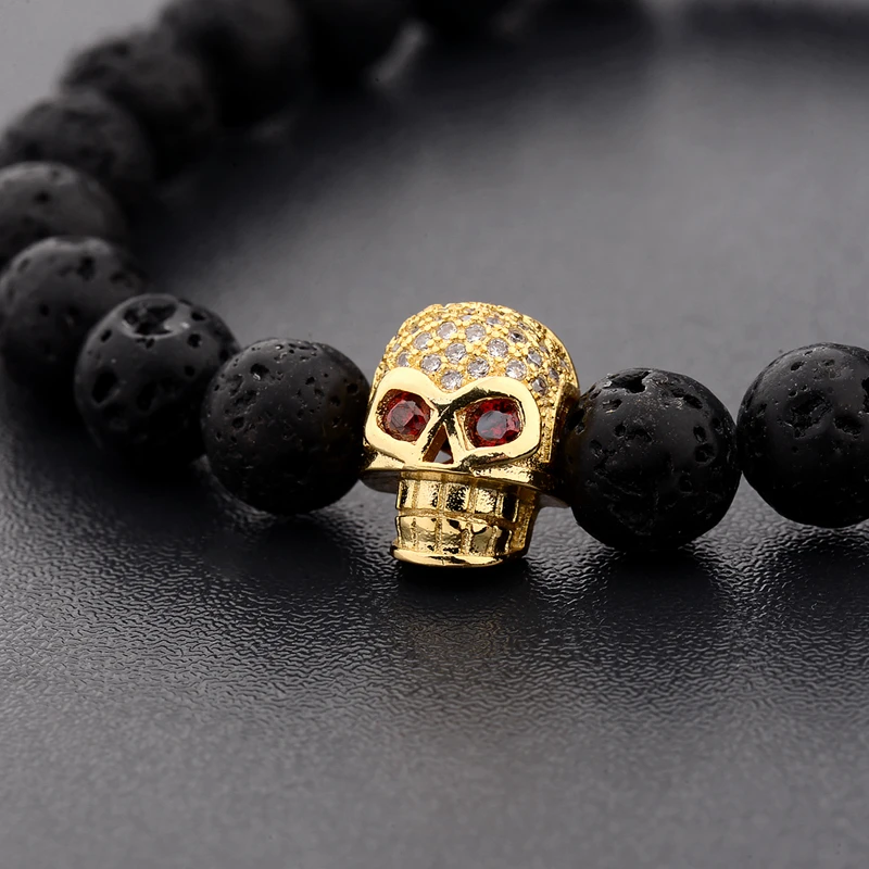 Талисманы 8 мм Скелет искусственный камень лавы BraceletsCZ циркон проложить шарик Веревка Плетеный мужской Исцеление баланс энергии счастливый браслет