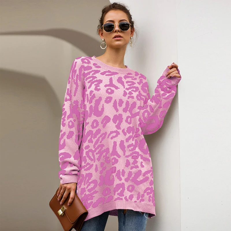 Missufe Female Knitted Chic Loose Warm Sweaters 2019 Mujer 4 Color O Neck Leopard Women Autumn Winter Pullovers Jumpers | Женская одежда