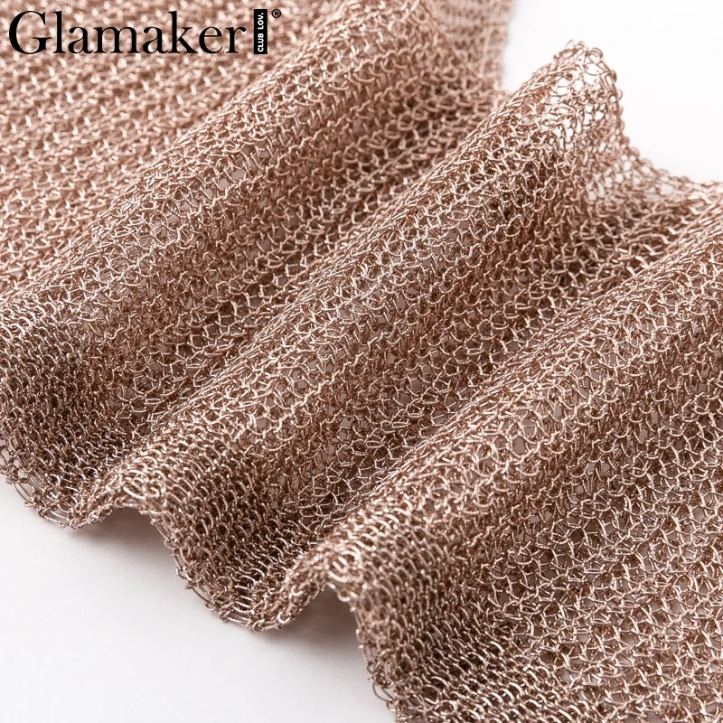 Женский топ на бретельках Glamaker золотисто металлический Вязаный блестящий
