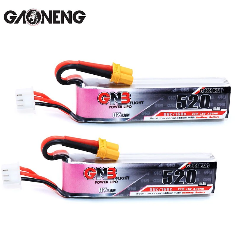 2 шт. тонкий HV Lipo аккумулятор GAONENG 520 мАч 2S 7 6 В 80C/160C с разъемом XT30 для GNG KingKong FPV Drone RC