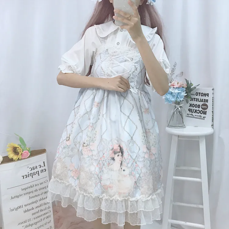 Платье Лолиты, японское платье JSK Kawaii, сказочное платье на бретелях, женское летнее платье, мягкое милое платье лолиты для девочек