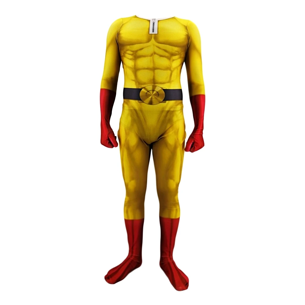 Anime ONE PUNCH MAN Costume Saitama Cosplay Male Men Boys Halloween Jumpsuit Outfits with Cloak Cape Full Set Kids Adult