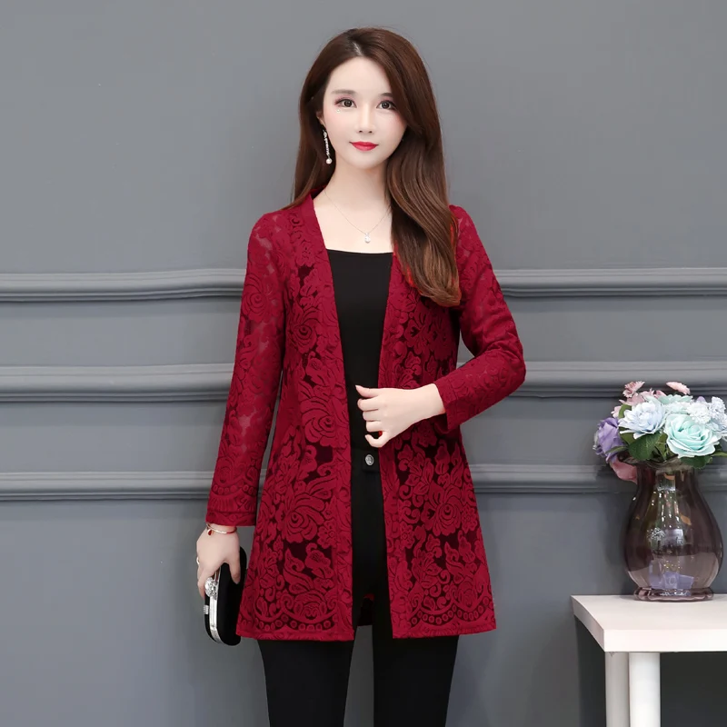 wine red Размера плюс 5XL Лето бохе с длинным рукавом элегантное кружевное кимоно Для женщин Bohe кружевное пляжное непроницаемый для солнечных кимоно кружево офисная блузка - Цвет: wine red