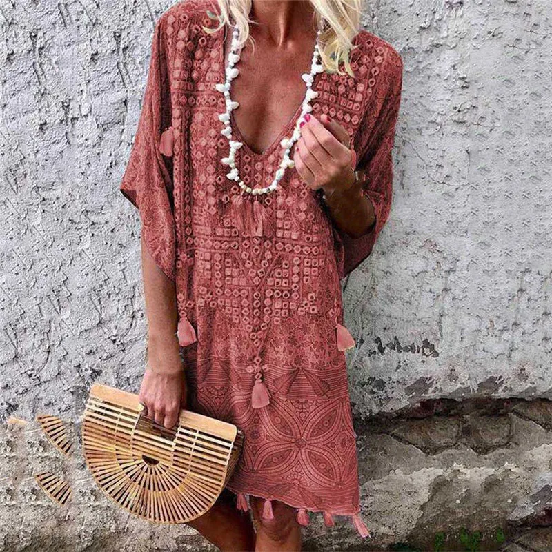 Женское повседневное короткое платье Vestido летнее богемное пляжное свободное