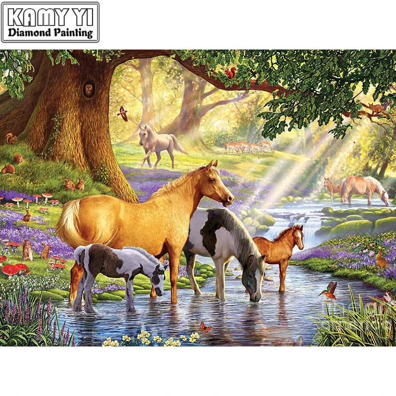 

5D DIY Forest Horse Animal Diamond Painting Square Round Rhinestone Hobby Crafts Mosaic Handmade Gift Cross Stitch Home Decorati