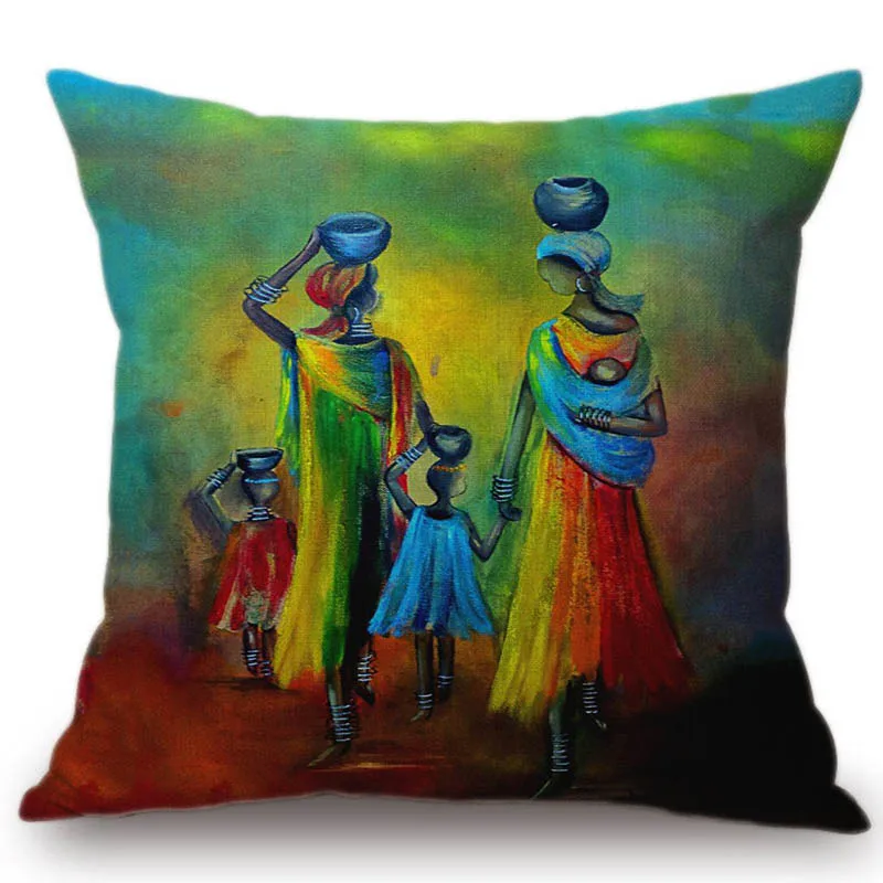 Museum Art Corridor Decoration Africa Culture Pillow Cover Colourful Dancing African Women Girl Hotel Lobby Decor Cushion | Дом и сад