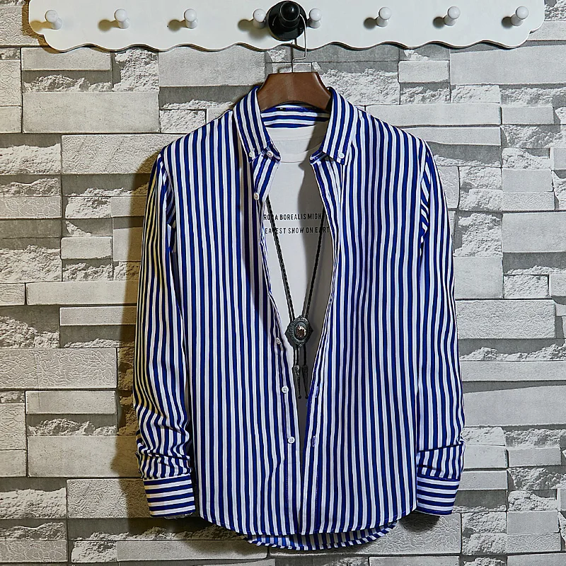 

Autumn New Striped Shirt Men's Large Size 5XL Slim Long-sleeved Shirt Men's Fashion Business Casual Shirt