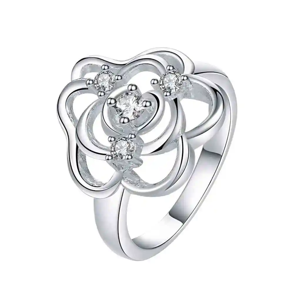 Популярное серебряное кольцо с цветком на пальце цирконием модное ювелирное