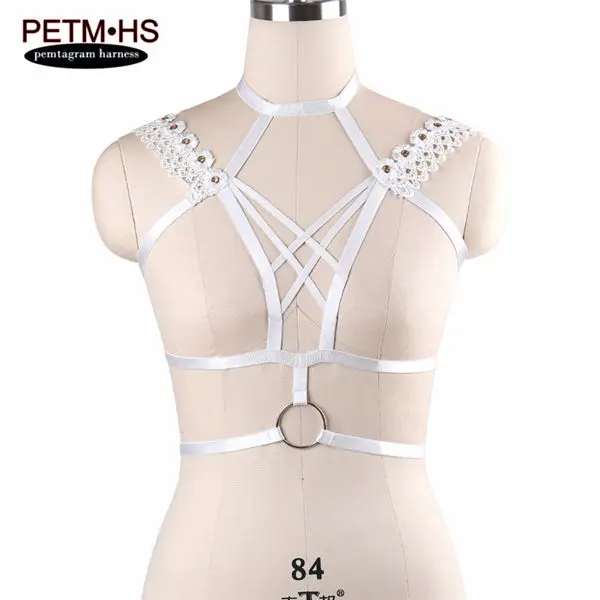 white O0596 Розовый, красный, ремни для тела, БДСМ, бондаж, белье, Harajuku, готический Фетиш, полный танец, Хэллоуин, топы, ремни, бюстгальтер для женщин - Цвет: white O0596