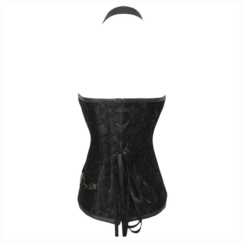Черный с лямкой на шее корсет Overbust Готический костюмы для женщин корсеты и бюстье