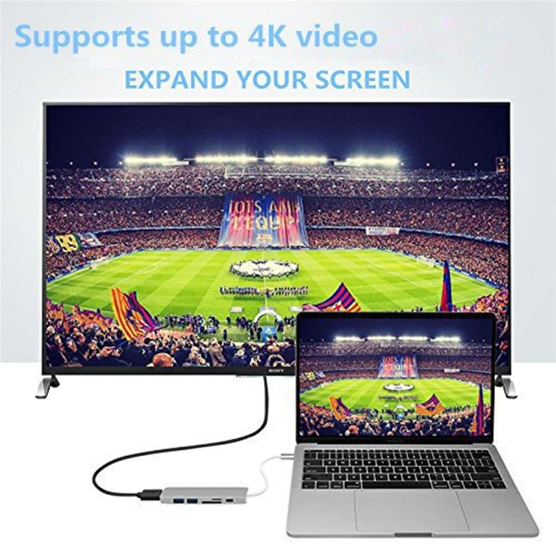 Megoo USB C док-станция для ноутбука 6 в 1 Тип C к HDMI/USB3.0/PD зарядка/SD TF кард-ридер для Mac Pro