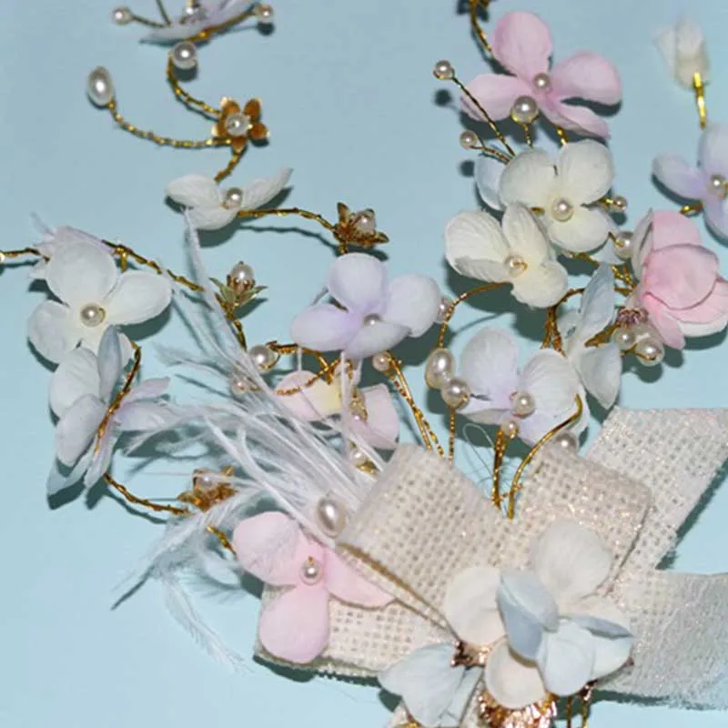 FORSEVEN цветка короны ручной работы перо со стразами и жемчугом Тиара головной убор