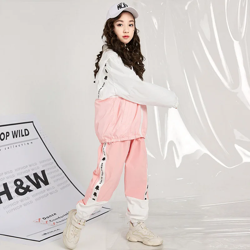 Children hip hop set female hip-hop drum pink jacket girls jazz dance performance costumes DQL083 | Тематическая одежда и