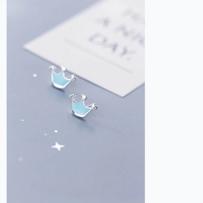 MloveAcc Fashion 925 Sterling Silver Blue Heart Crown Stud Earrings for Women Authentic Original Jewelry Gift | Украшения и