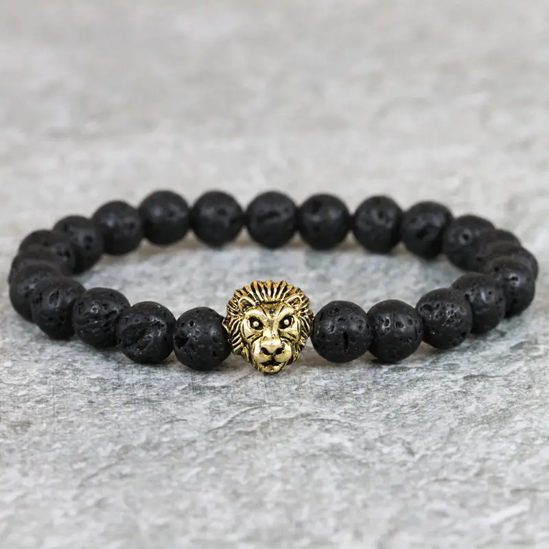 Новое поступление цветная золотая голова льва из серебра 8 мм матовые браслеты