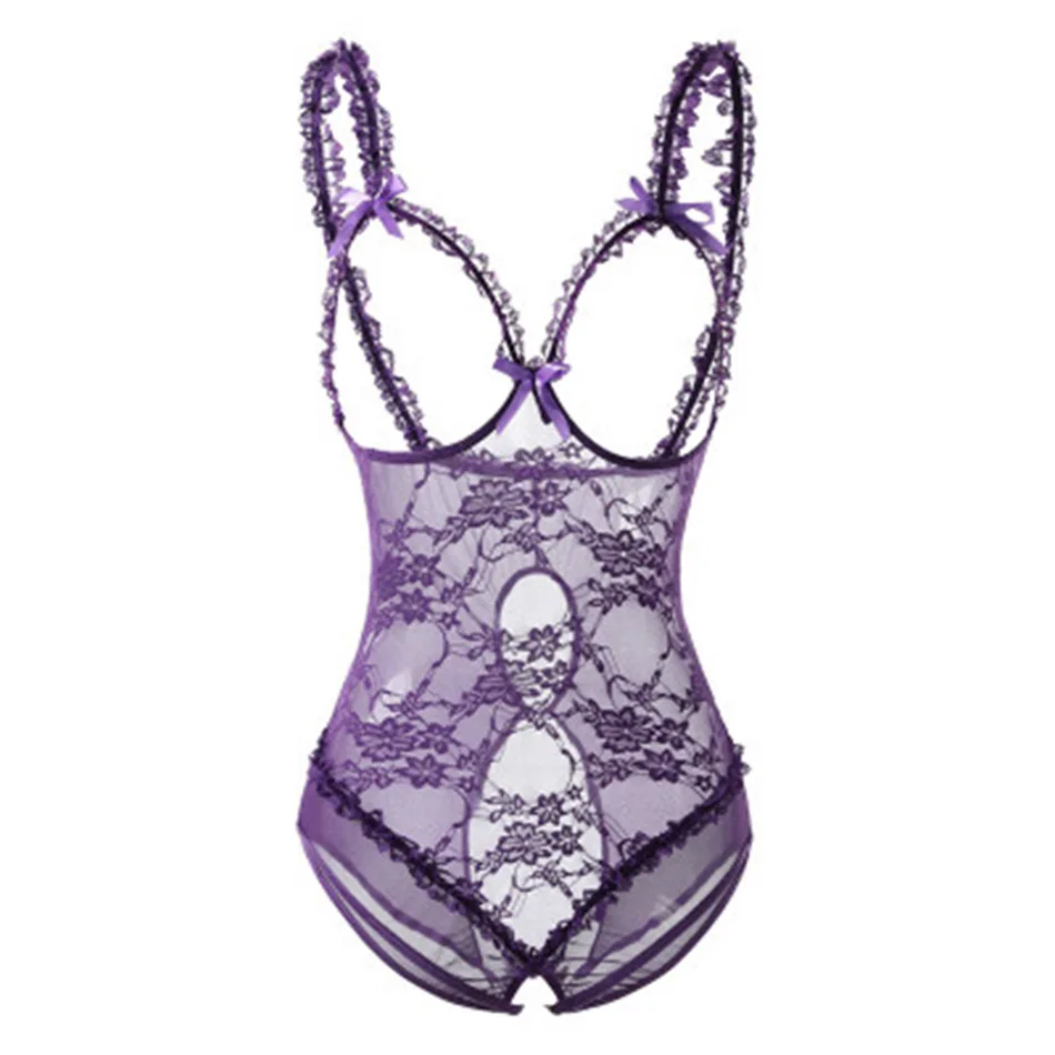 Purple MS, ragdoll, размера плюс, 5XL, открытая промежность, сексуальное женское нижнее белье, кружевной открытый бюстгальтер, прозрачный, Babydoll, платье, Эротические костюмы, Nuisette DeepV - Цвет: Purple
