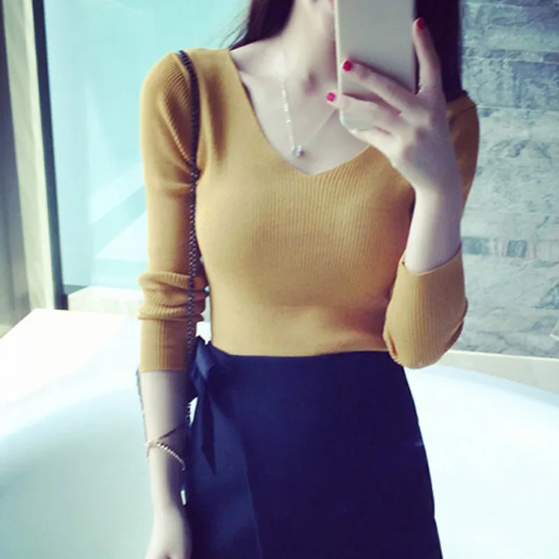 Newly Women V-neck Knitwear Long Sleeve Sweater Casual Slim Fit Tops Autumn Oufits DO99 | Женская одежда