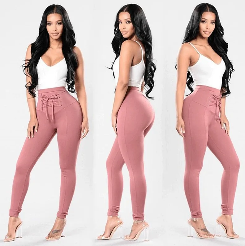 

Womens High Waist Stretchy Leggings Slim Skinny Pencil Pants Trousers Bandage Waist Jeggings 5 COLORS