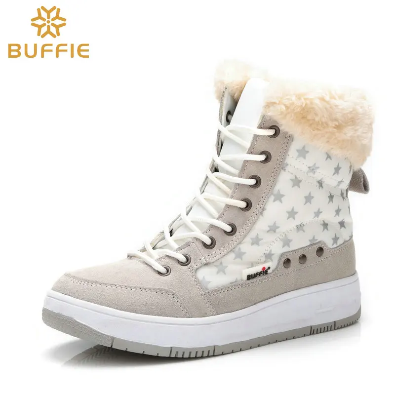 Зимние ботинки для больших девочек ботильоны с теплым принтом со снежинками