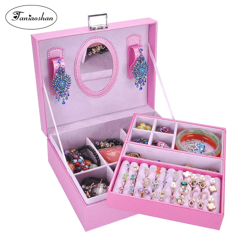 Шкатулка для ювелирных украшений с зеркалом Большая вместительная двухслойная