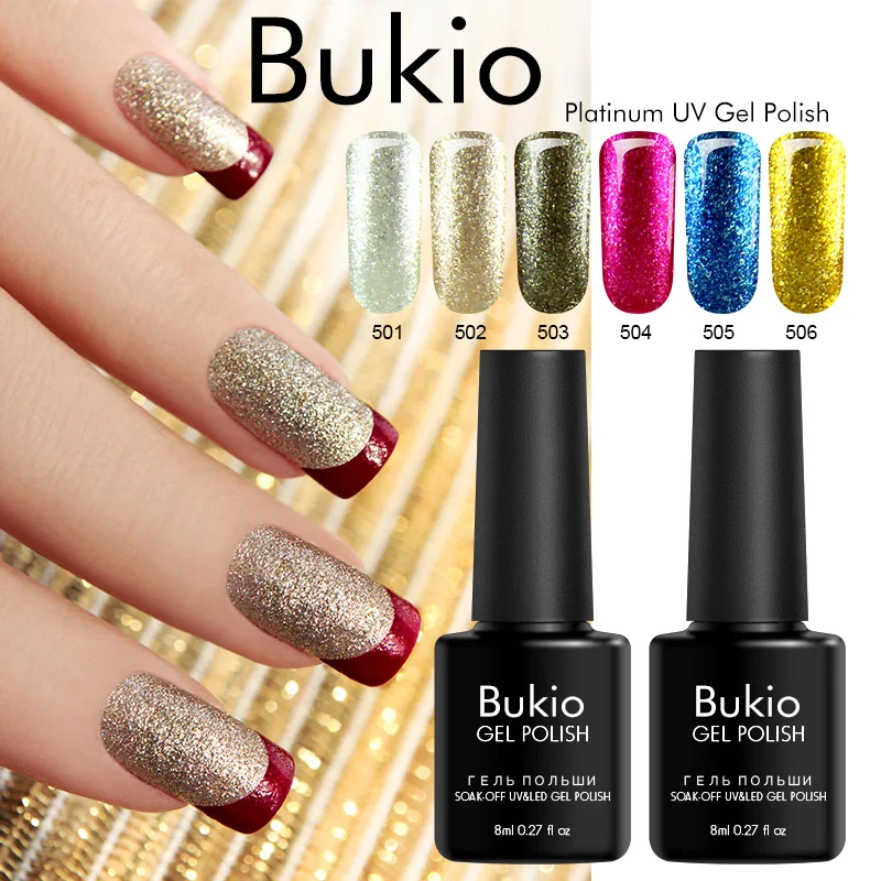 Цветной Желейный гель Bukio впитывающий Платиновый УФ лак для ногтей блестящий