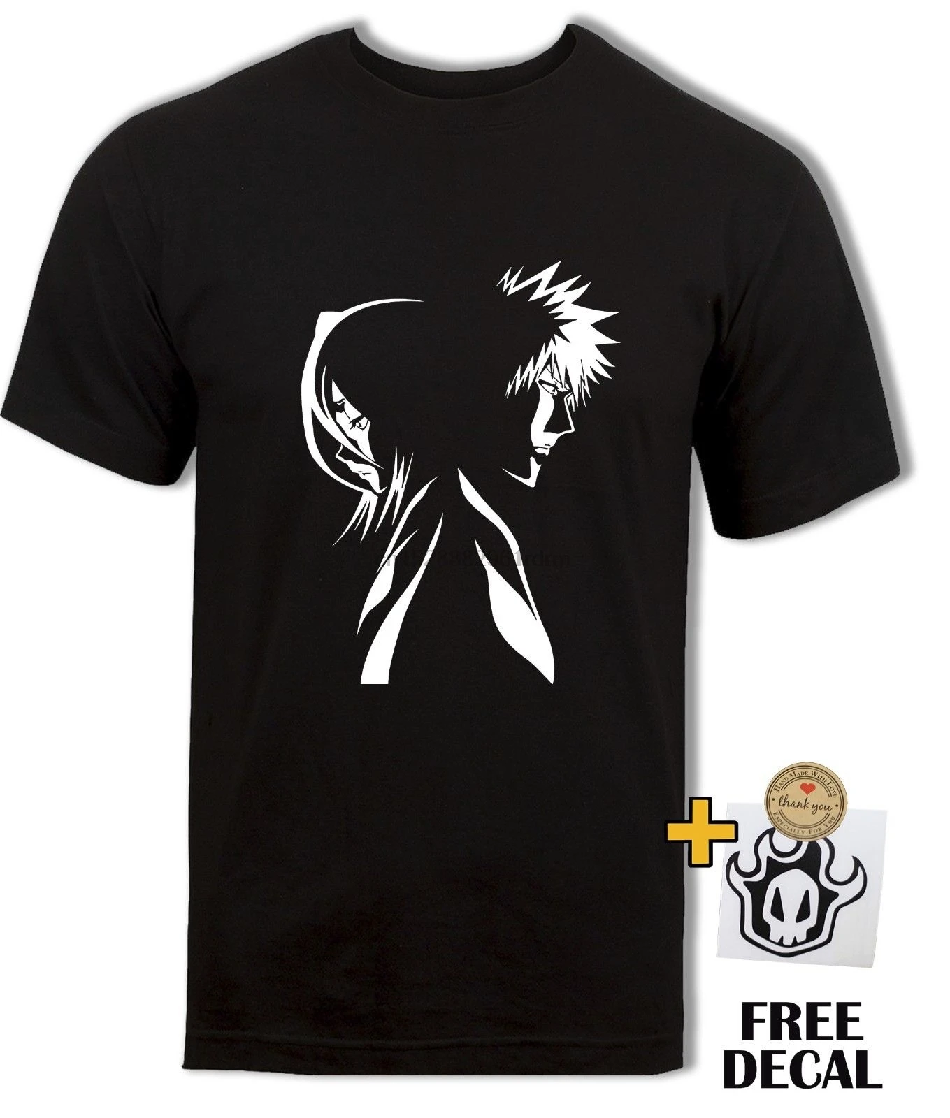 Футболка Ichigo and Rukia Soul reapers Bankai аниме Блич черно белая Повседневная принтованная