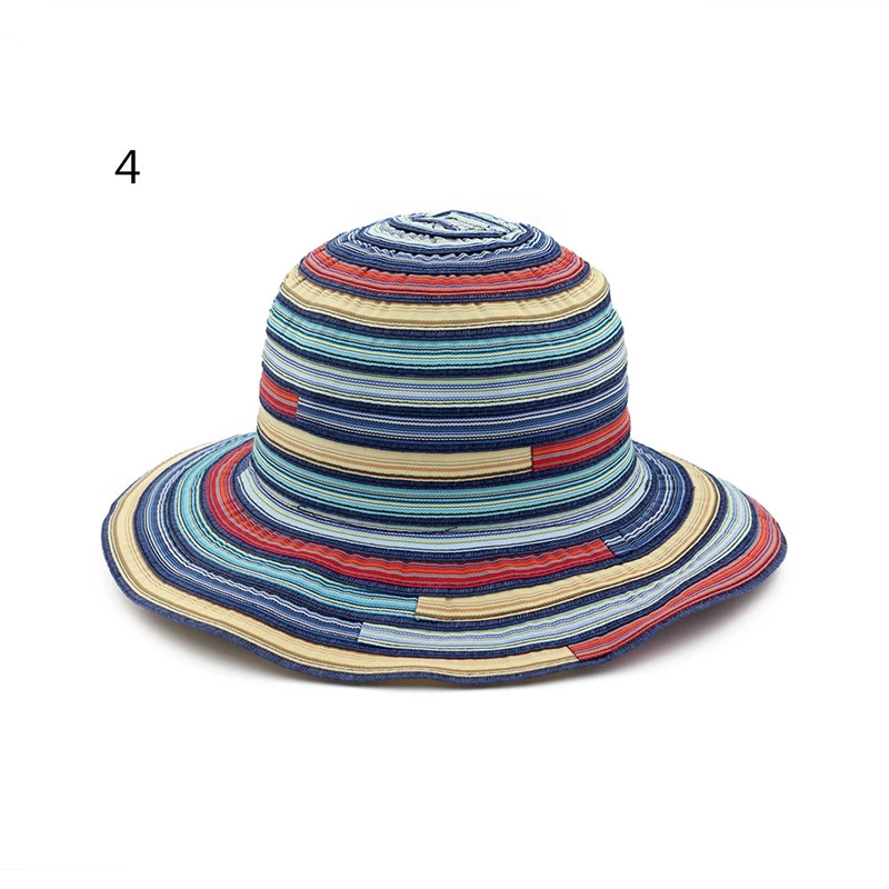 Summer Trendy Fashion Sweet Romantic Retro Classic Women Lady Stripped Outdoor Sun Proof Beach Wide Brim Bucket Hat|wide brim sun hat|sun beach
