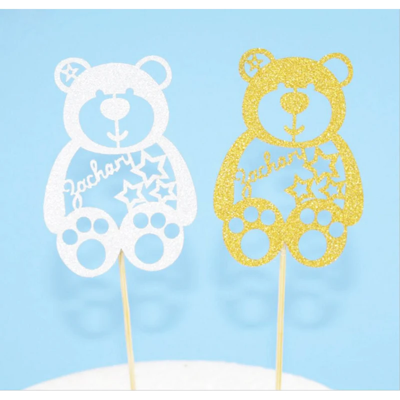 2 шт./лот золотистый и серебристый Блестящий медведь украшения для торта на день