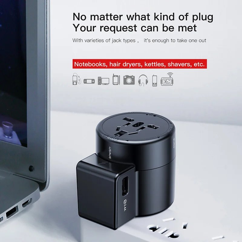 4 в 1 Многофункциональный универсальный адаптер с разъемом 2 USB поворачивающийся