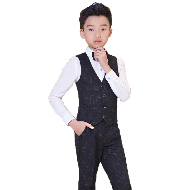 Kids Formal Dress Vest Clothing Sets Flower Boy Piano Performace Party Costume Children Shirts Trousers Bowtie 4PCS Outfits | Детская