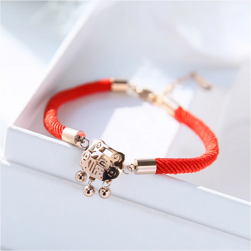 Красный браслет женский из титановой стали с покрытием 18-каратного розового