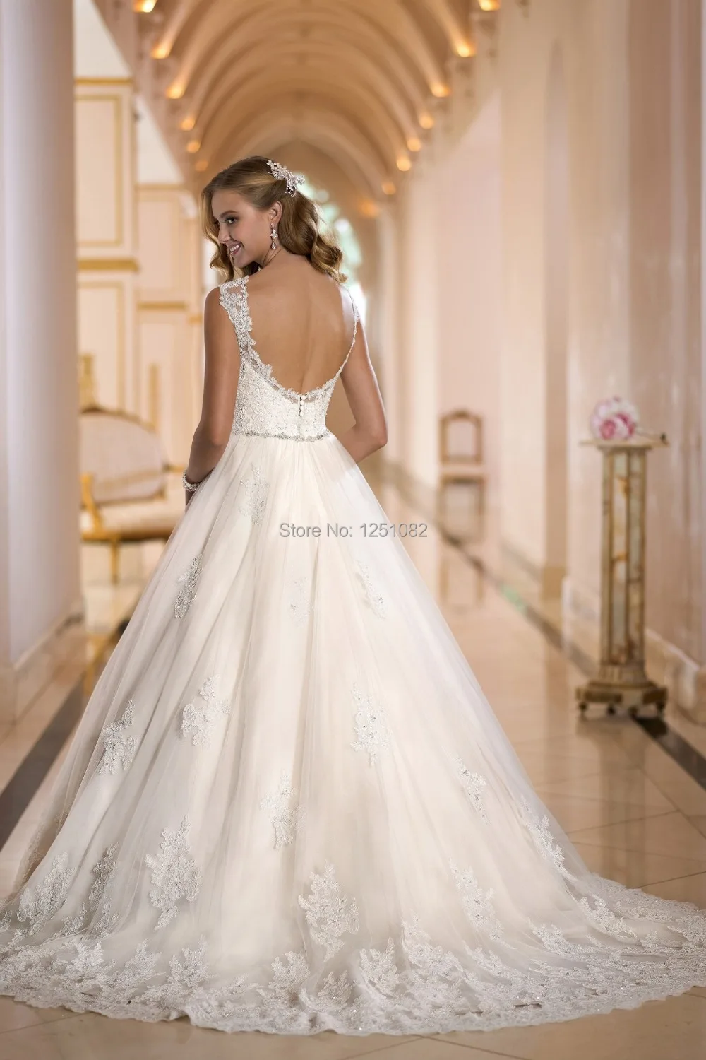 Милая Спинки Бретельках Аппликации Бисероплетение-line Тюль Свадебные Платья Vestidos