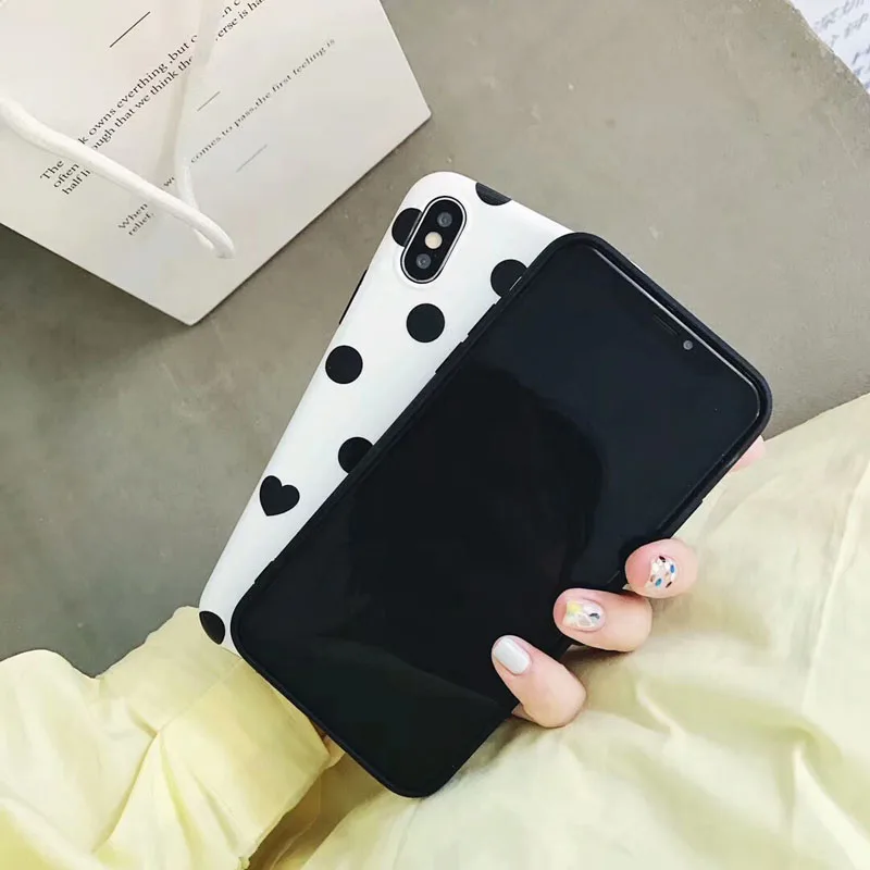 Черный белый чехол в горошек для телефона iPhone X глянцевый мягкий силиконовый 7 8 6 6S