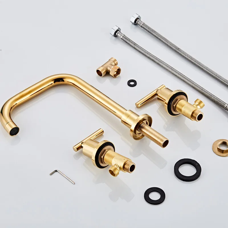 Смеситель для раковины с двойной ручкой золотой кран ванной комнаты горячей и