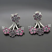 fashion authentic 925 sterling silver new earrings pink peach flower pendant earrings for women diy jewelry wedding gift