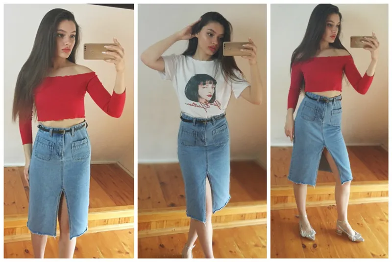 Новинка 2018 Женская Повседневная модная джинсовая юбка средней длины с высокой