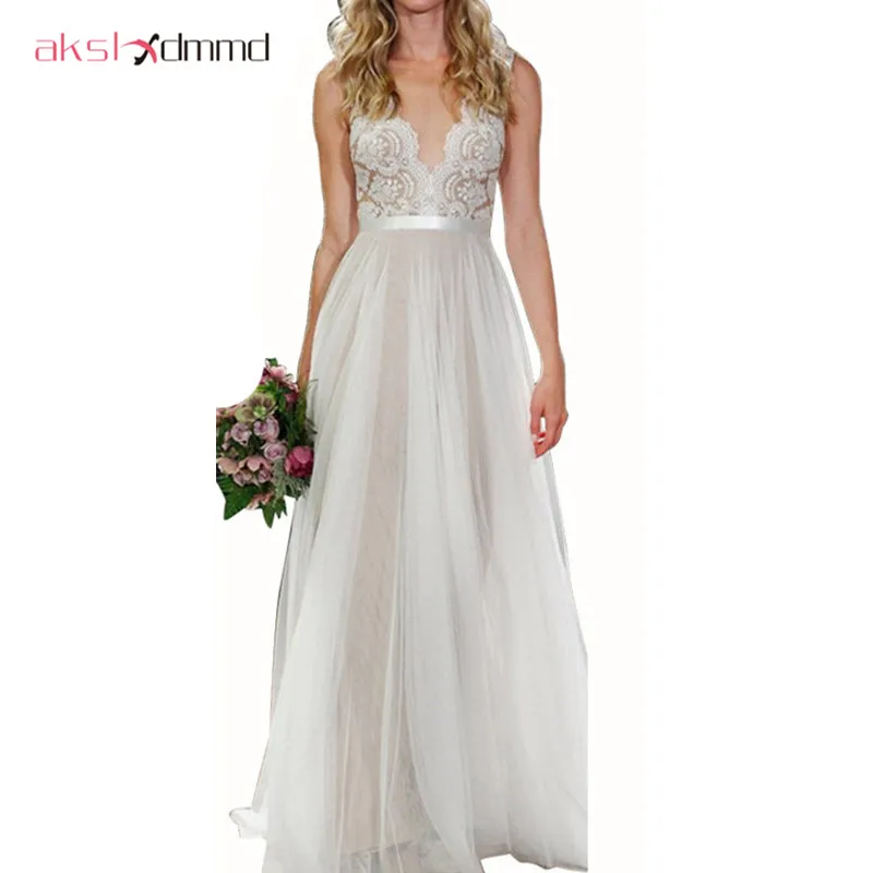 Женское кружевное платье LH723 длинное белое пляжное из шифона с глубоким вырезом