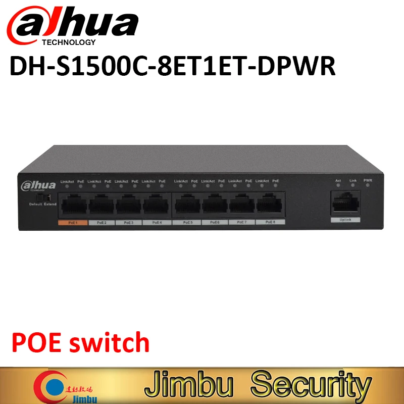 Dahua 8 Port POE Switch S1500C-8ET1ET-DPWR IEEE802.3af IEEE802.3at Hi-PoE 1*10/100Mbps 8*10/100 Mbps DH-S1500C-8ET1ET-DPWR