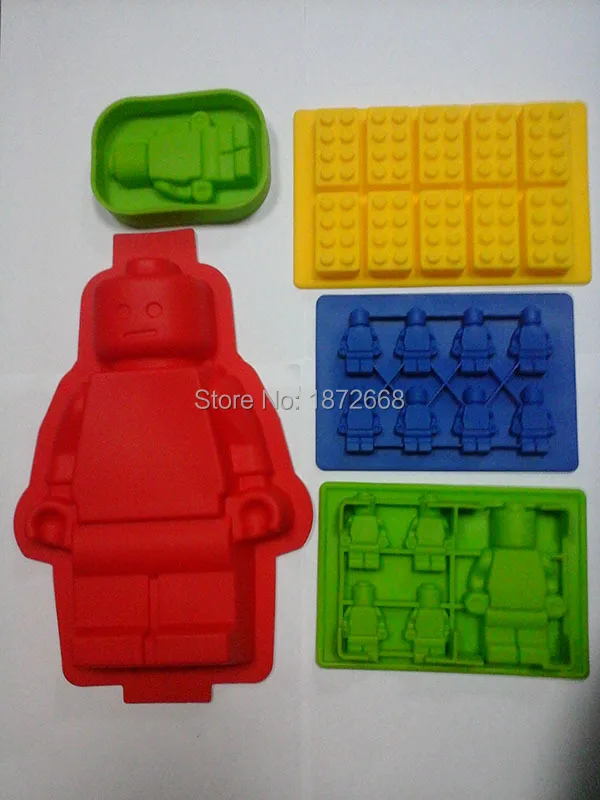 5x силиконовые Lego кирпича и пластмассовыми фигурками Человек Робот для