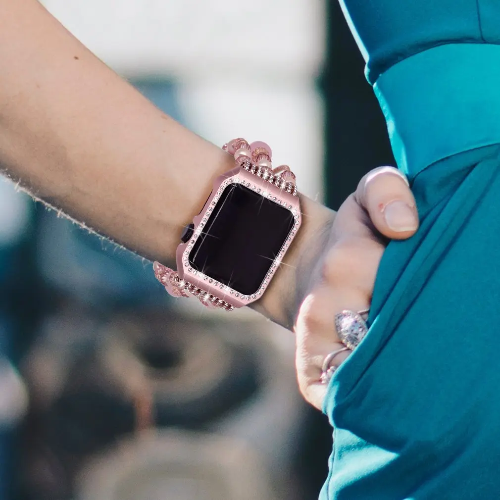 Металлический Алмазный чехол+ ремешок для Apple Watch Series 4 3 2 1, браслет для женщин, сменный ремешок для iWatch 38 мм 42 мм 40 мм 44 мм
