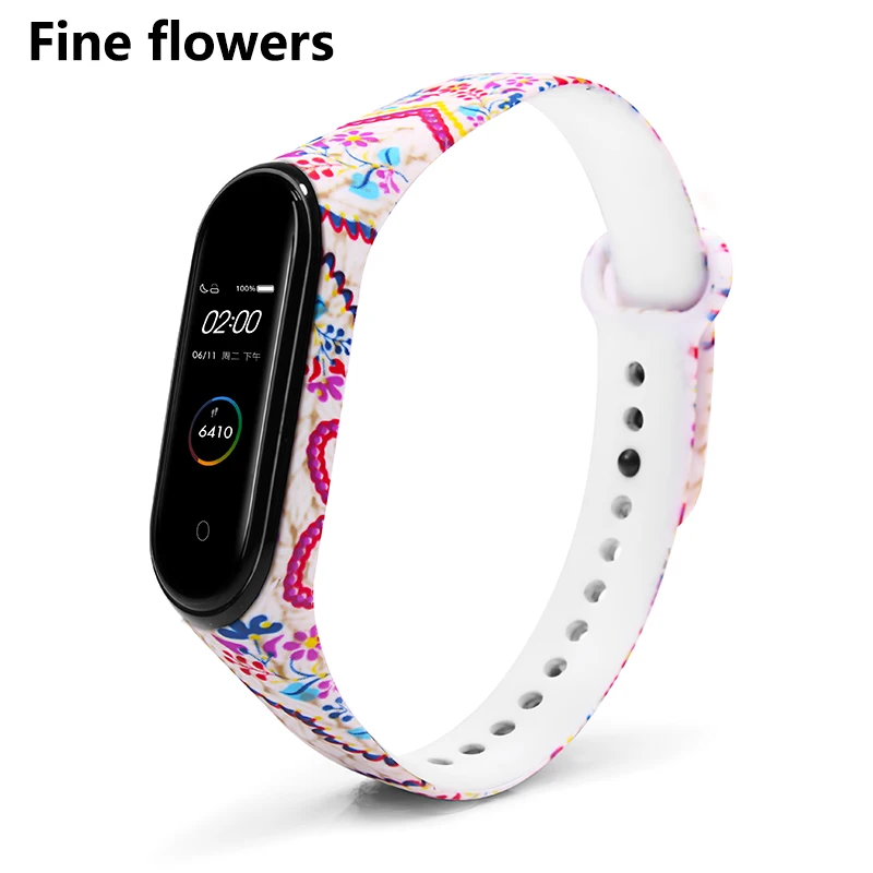 Fine Flowers BOORUI новейший mi band 4 ремешок водонепроницаемый силиконовый ремень с цветами mi band 4 аксессуары сменный ремешок для xiaomi mi 4 - Цвет: Fine Flowers