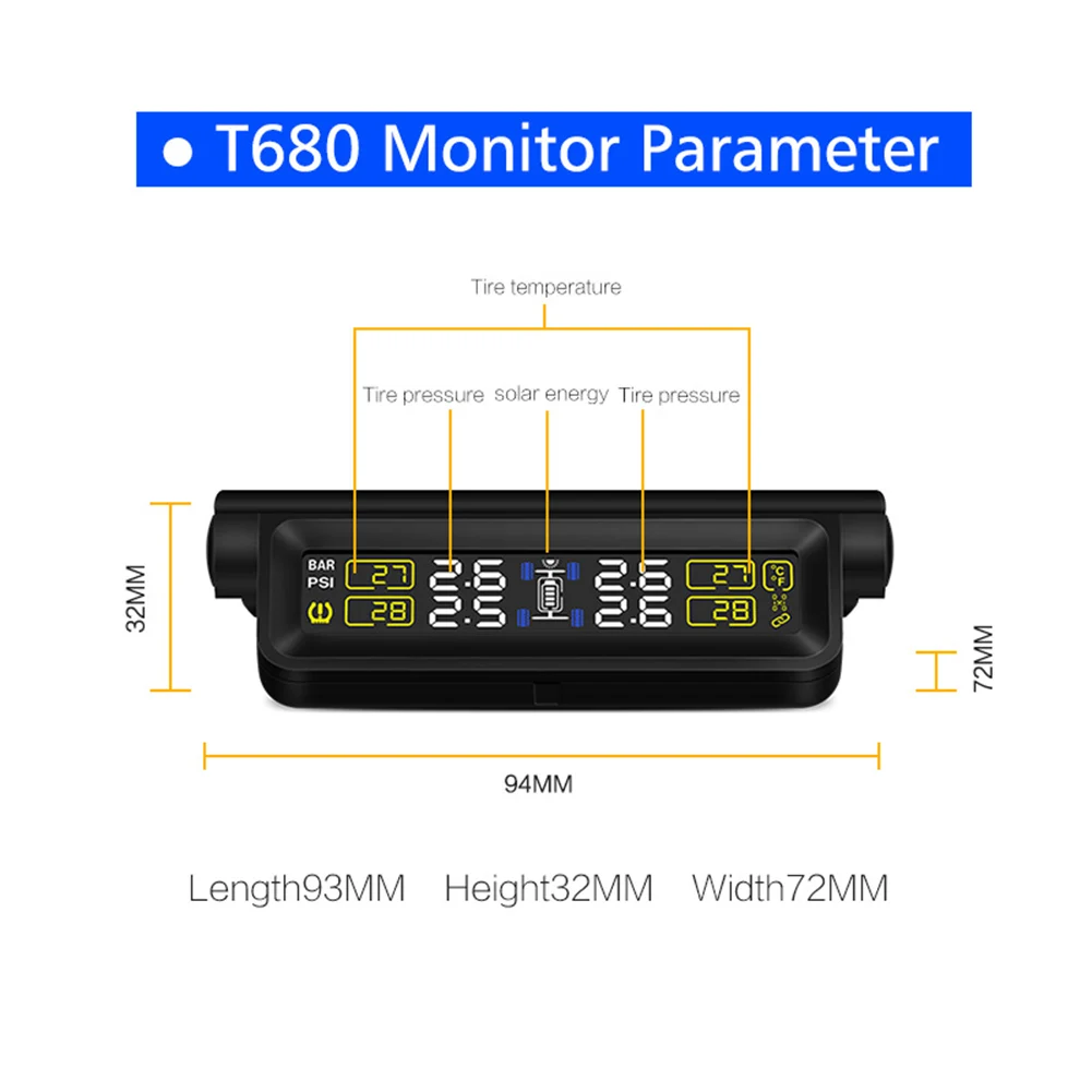Умный автомобиль TPMS система контроля давления в шинах Солнечная энергия зарядка цифровой ЖК-дисплей Автоматическая охранная сигнализация s