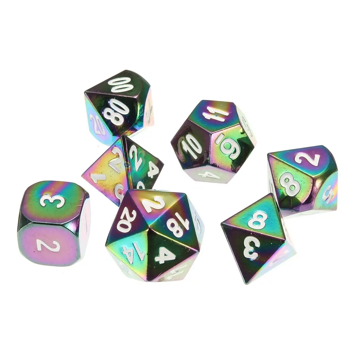 7 шт./компл. Радуга Металлические многогранные Dice цинковый сплав D8 D6 D4 D20 D12 D10 кости сумка DND RPG MTG ролевая группы игра в кости