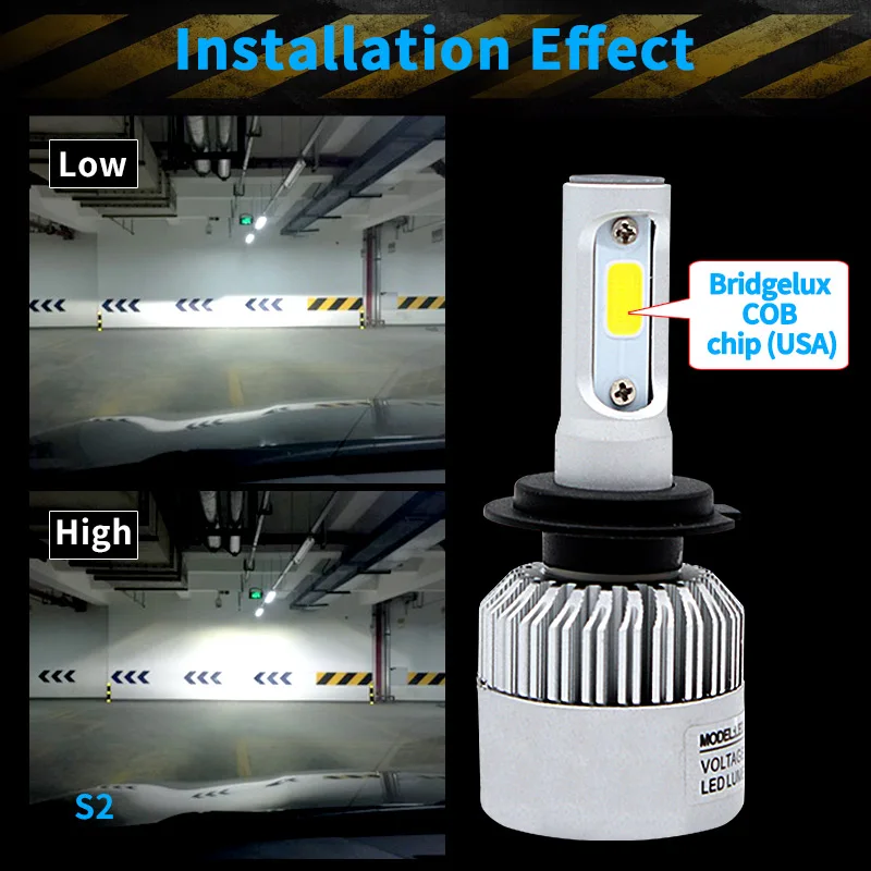 

2pcs S2 H4 H7 H11 H1 Car LED Headlight Bulbs 72W LED H7 9005 9006 H3 9012 H13 5202 COB Automobile Headlamp 6500K 12V 24V White