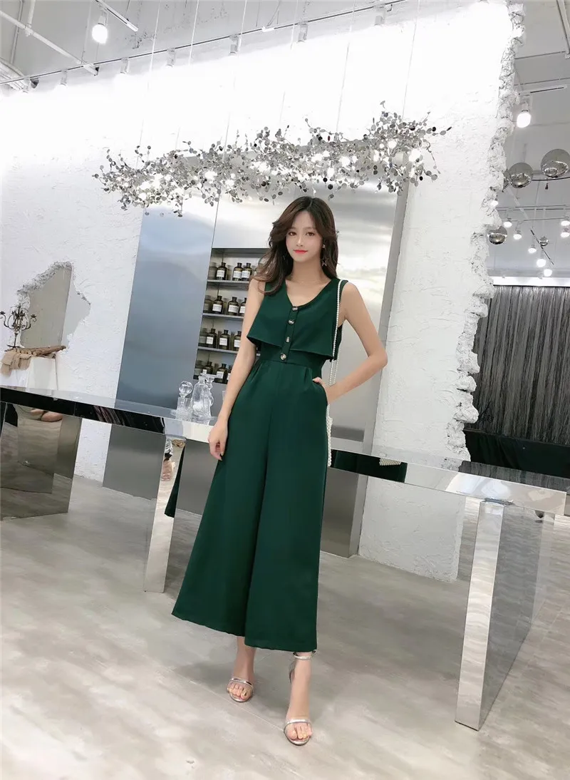 ALPHALMODA, летние новые женские комбинезоны, однобортные, без рукавов, женские облегающие комбинезоны, широкие, модные комбинезоны